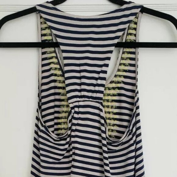 THML Anthropologie navy white striped tank top with yellow embroidery MED - Picture 3 of 7